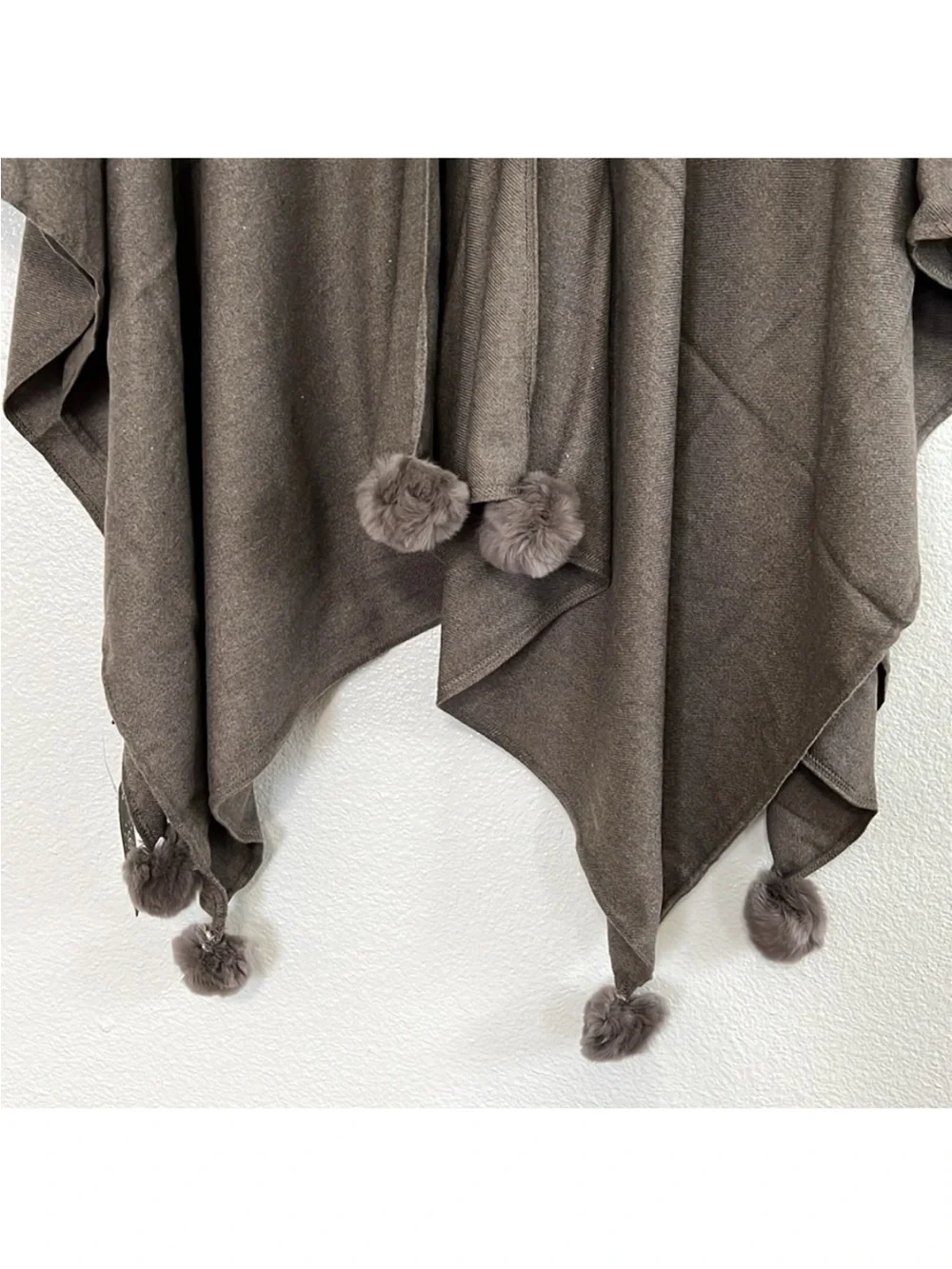 Taupe Pom-Pom Draped Wrap/Shawl